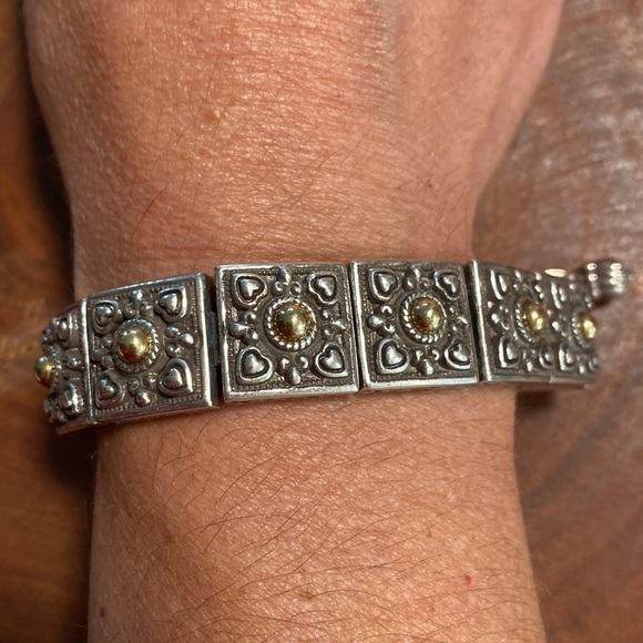 BRIGHTON vintage‎ square link silver and gold shield toggle clasp bracelet - Picture 6 of 7